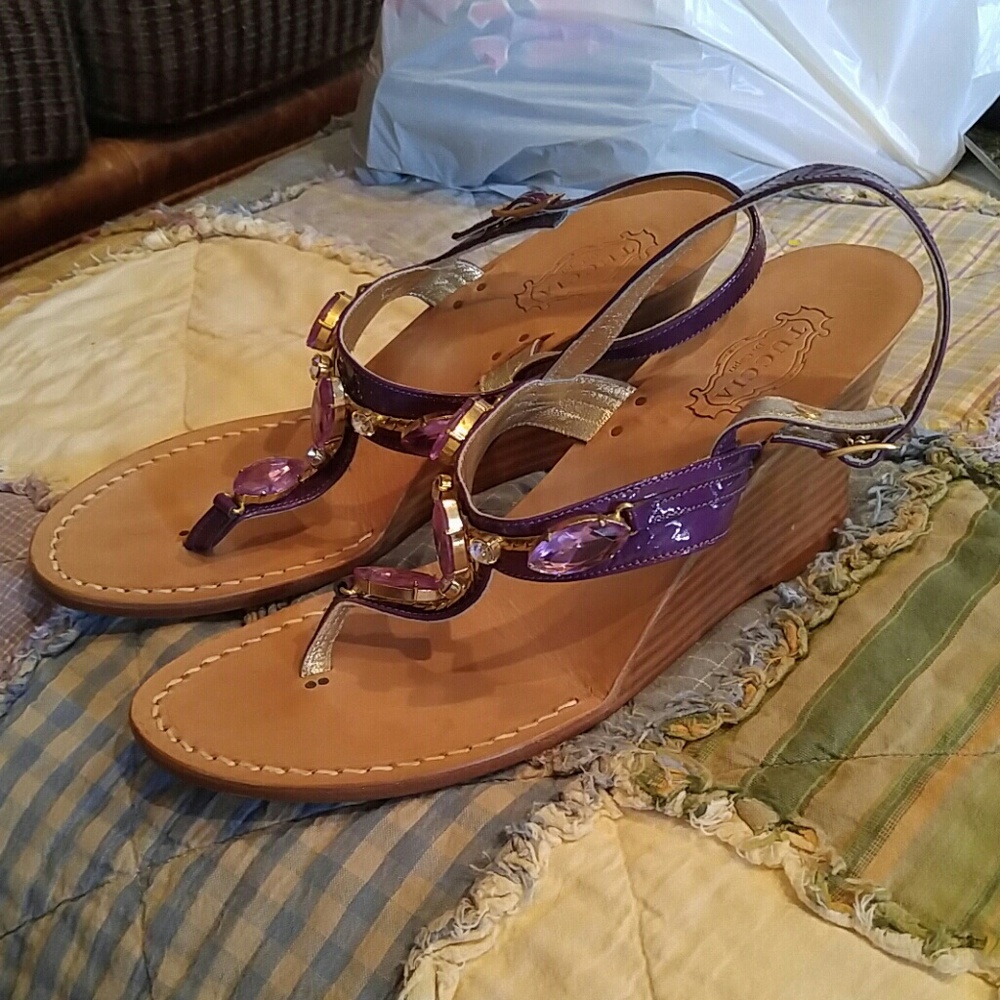 Tuccia Handmade Sandals w/Heels Purple Stones 40